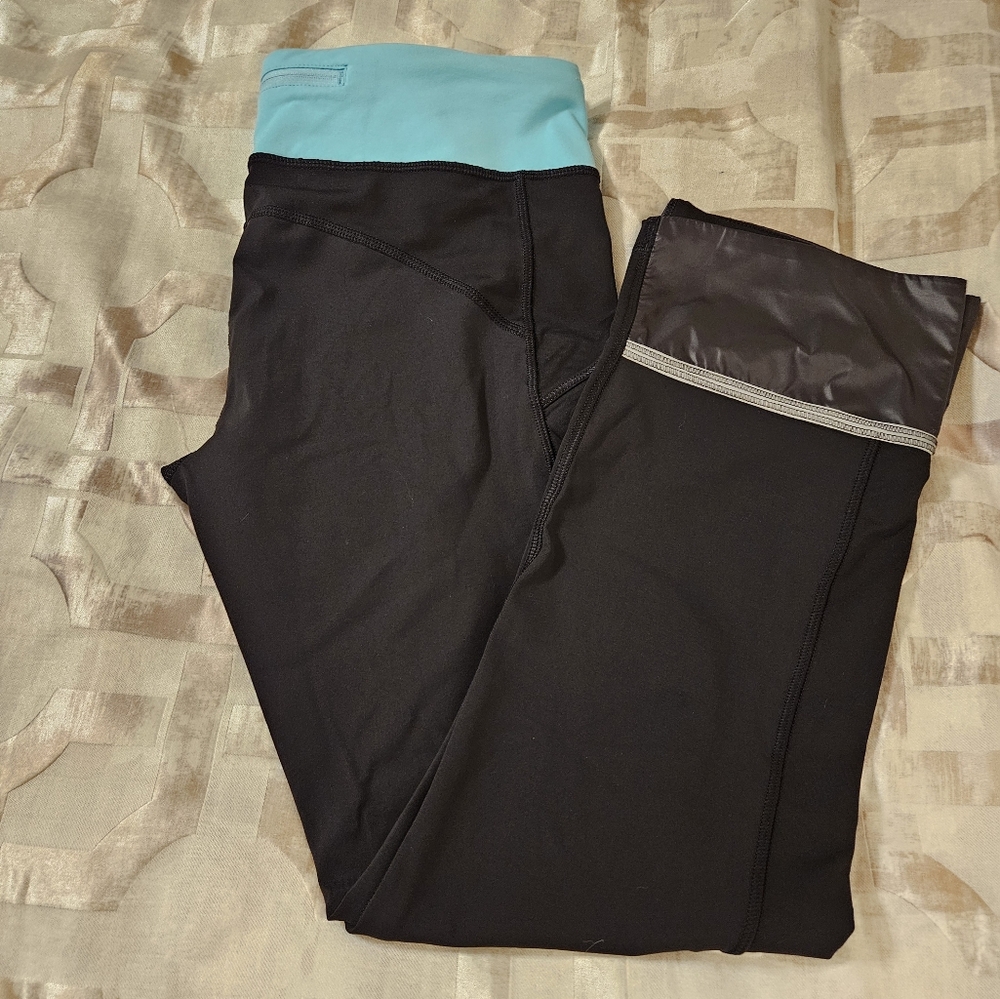 Lululemon Black Yoga Pants with Green Waistband
